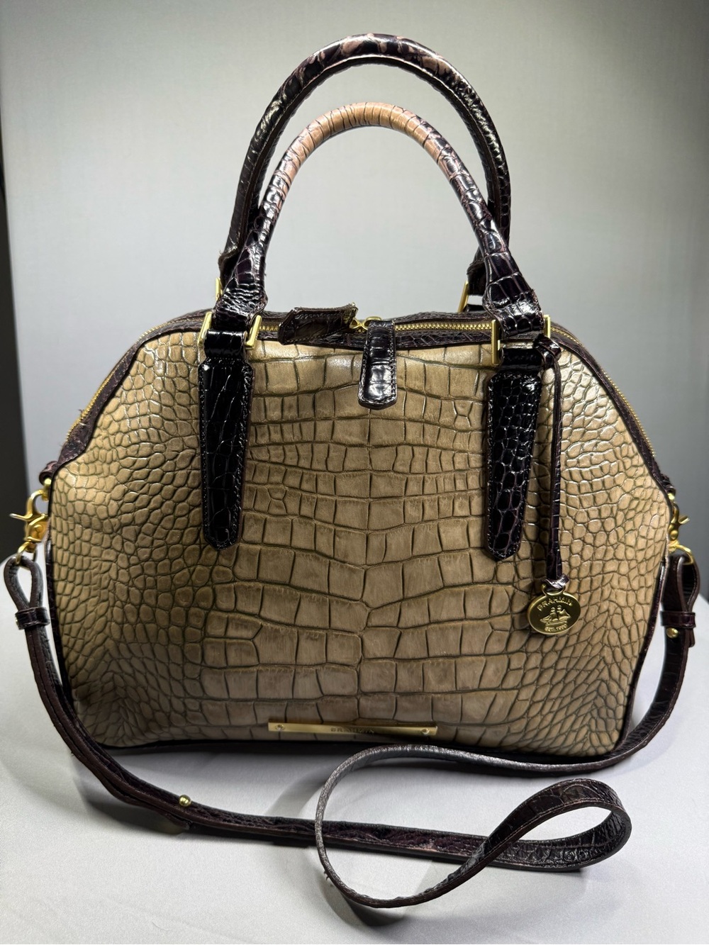 Authentic Brahmin Large Croc Embossed Leather Satchel